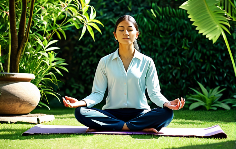 Spiritual Harmony**

A serene yoga practitioner in a fully clothed, modest outfit, meditating in a sunlit garden. The background features lush greenery and a small Hindu shrine. The image evokes peace and tranquility. Safe for work, appropriate content, professional quality, perfect anatomy, natural proportions, family-friendly.

**