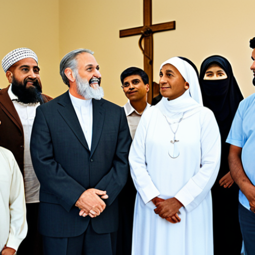 힌두교와 종교 자유 - **

A diverse group of people engaged in interfaith dialogue in a community center. People are fully...