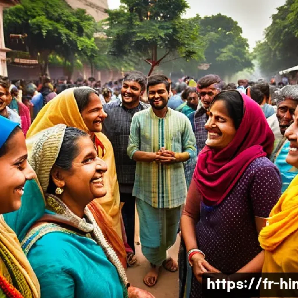 힌두교와 종교 갈등 - **Prompt:** A visually rich, wide-angle street photography scene in an Indian city during a major fe...