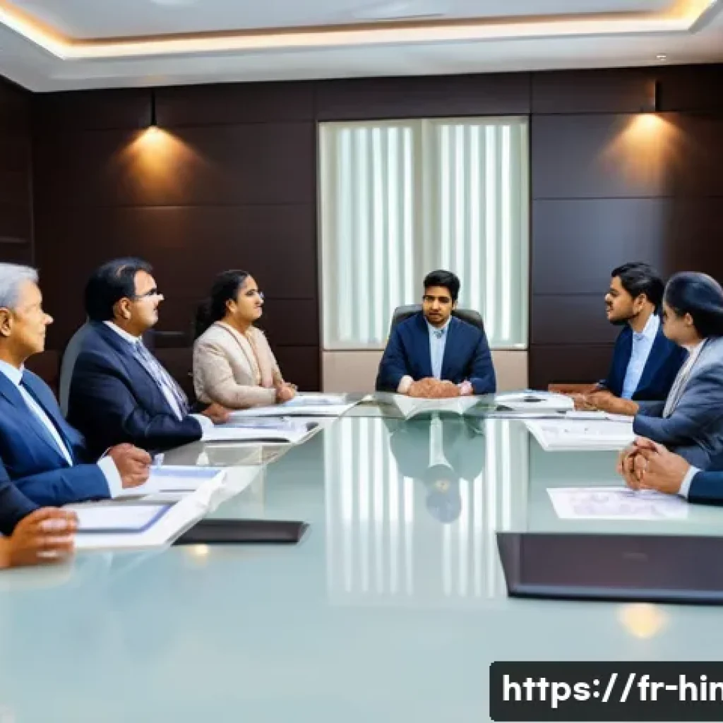 힌두교와 글로벌 경제 - A sophisticated corporate boardroom scene in an Indian business setting, featuring diverse entrepren...
