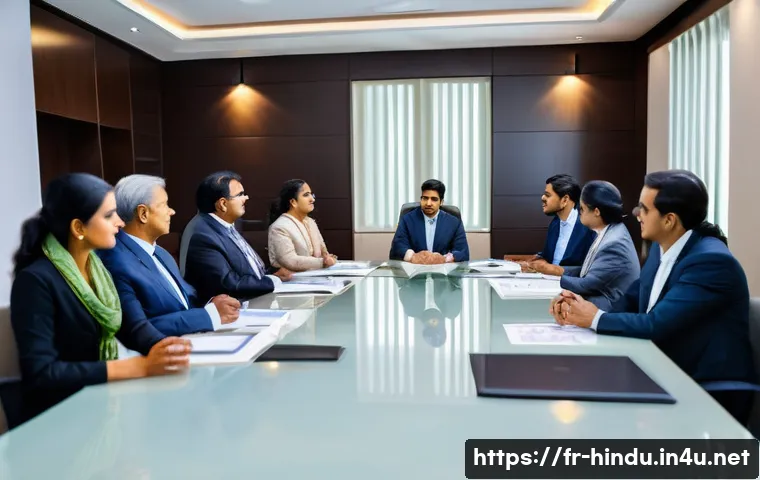 힌두교와 글로벌 경제 - A sophisticated corporate boardroom scene in an Indian business setting, featuring diverse entrepren...