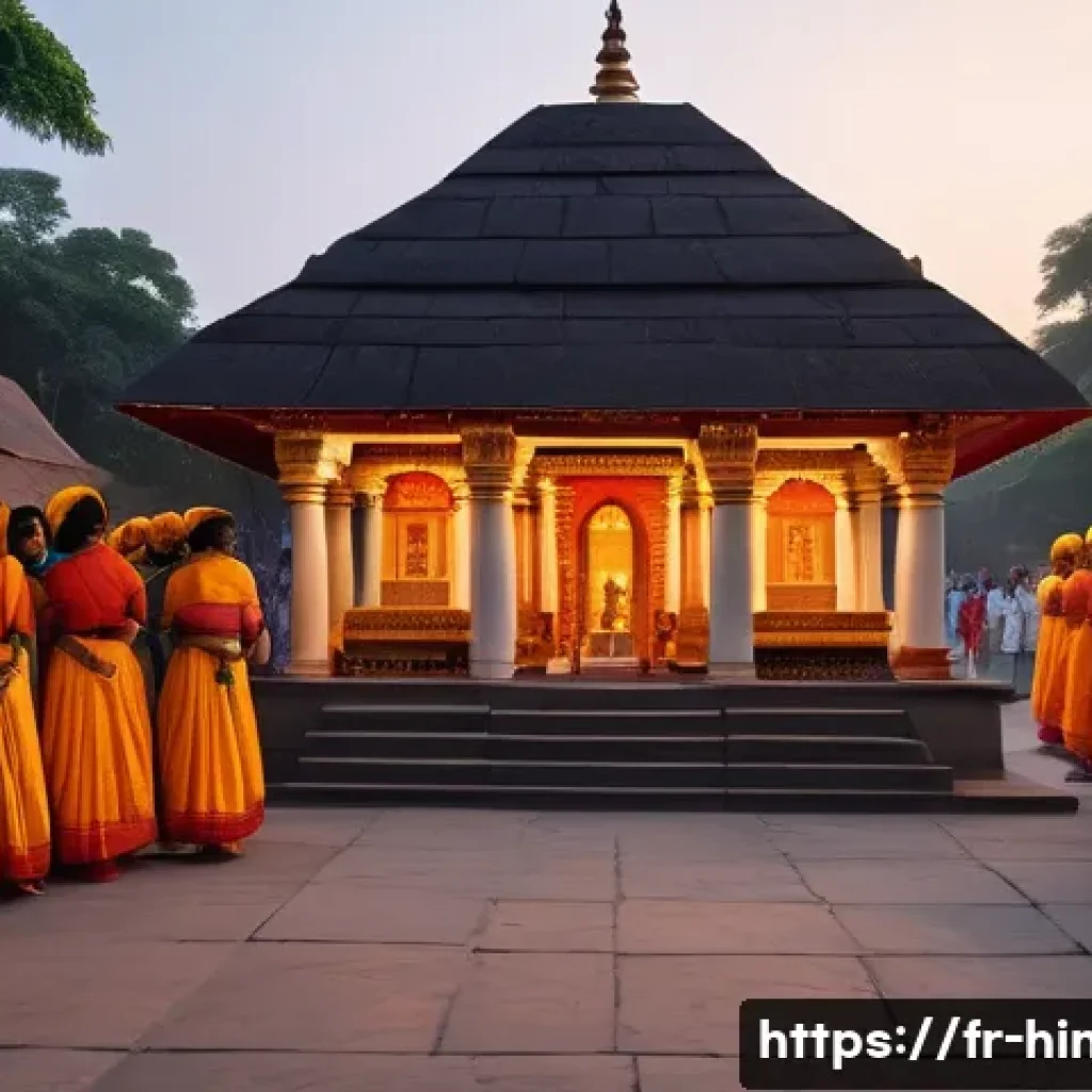 힌두교와 영국 식민지 시대 - A vibrant scene depicting a traditional Hindu temple festival in colonial India, with worshippers dr...
