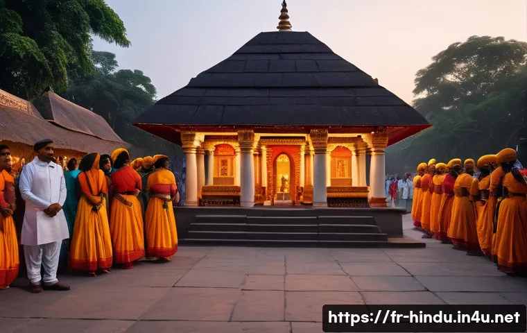 힌두교와 영국 식민지 시대 - A vibrant scene depicting a traditional Hindu temple festival in colonial India, with worshippers dr...