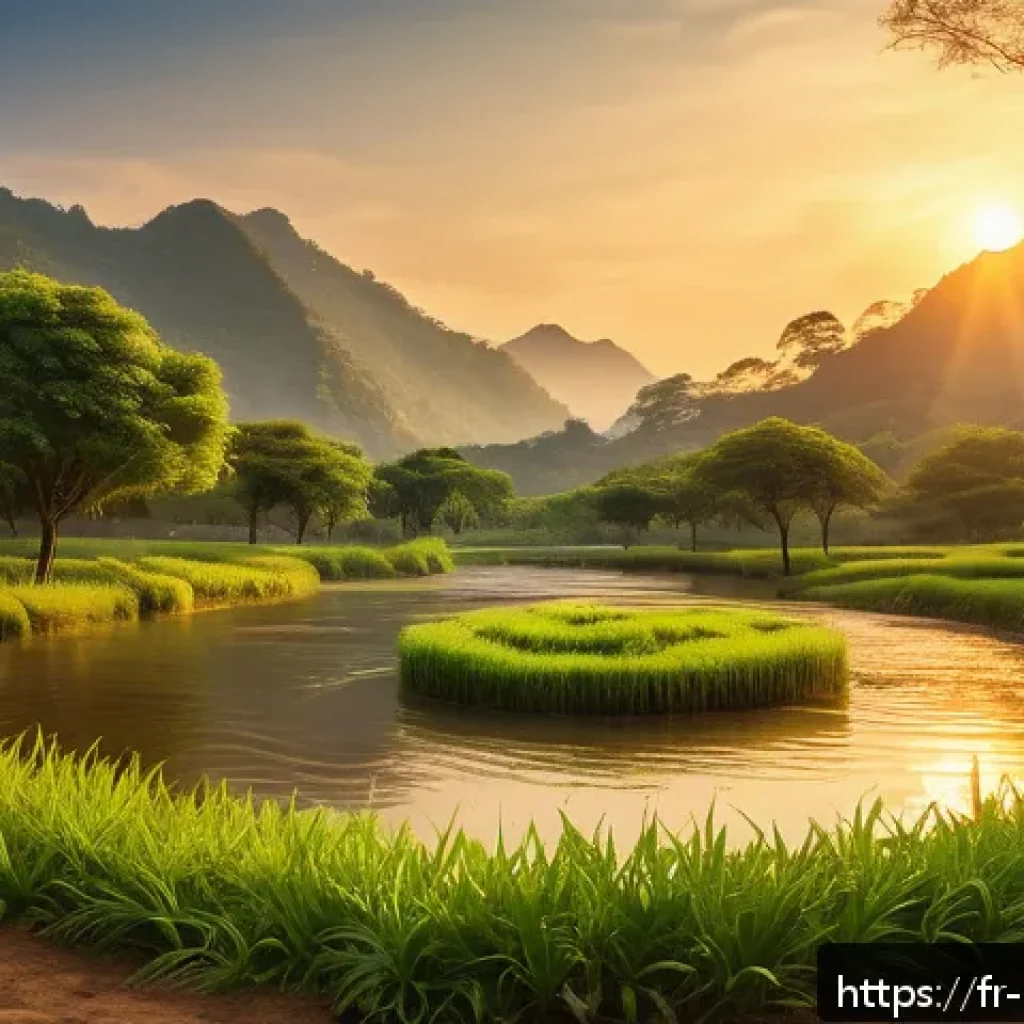 힌두교와 생태 운동 - A serene natural landscape illustrating the cyclical vision of nature in Hinduism: a lush forest wit...