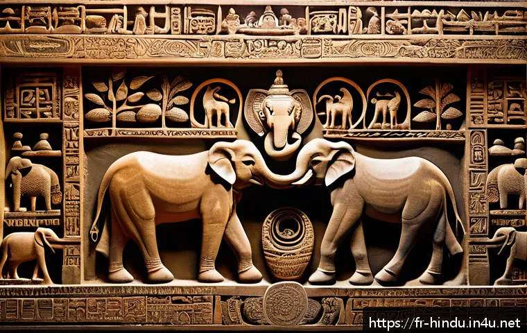 힌두교와 하라파 문명 - An ancient archaeological site depicting a detailed scene of a proto-Hindu spiritual ritual: stylize...