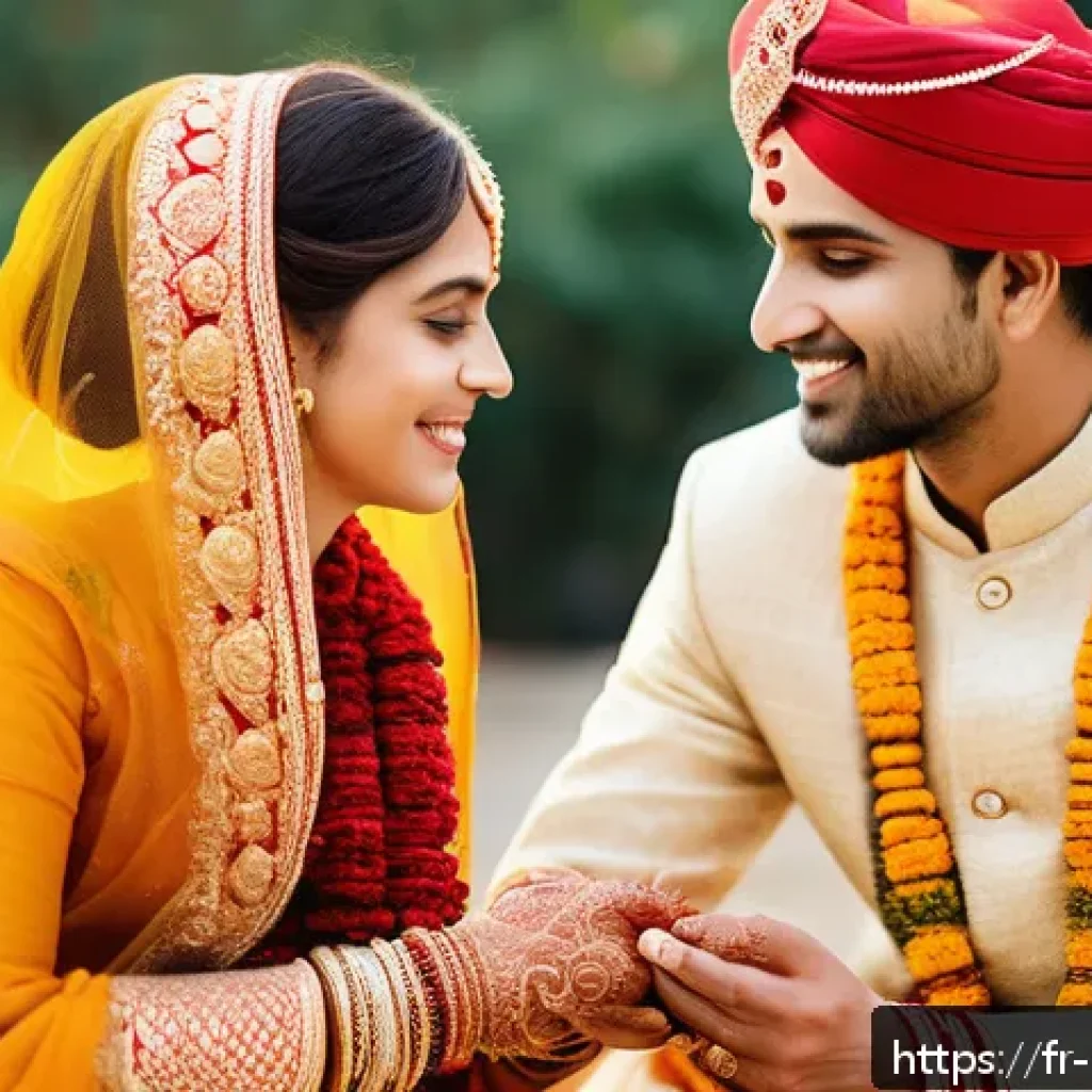힌두교 전통 결혼식 - A vibrant scene depicting an Indian wedding ritual with the bride and groom participating in the Hal...